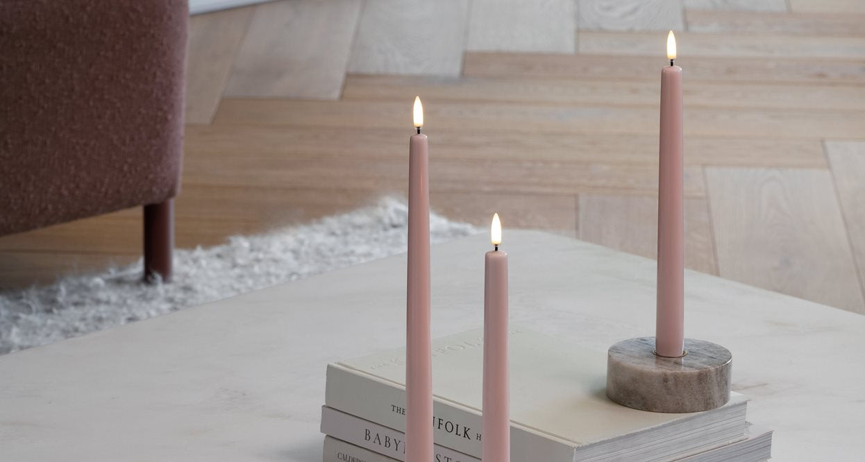 LED kronelys Rose Powder 2,3x25 cm
