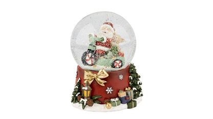 Snow globe LED gnome on bicycle red 14 cm