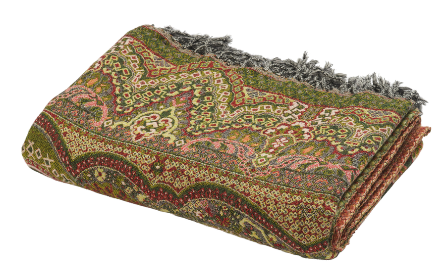 Pledd ull Paisley Green & Peach 140x200 cm