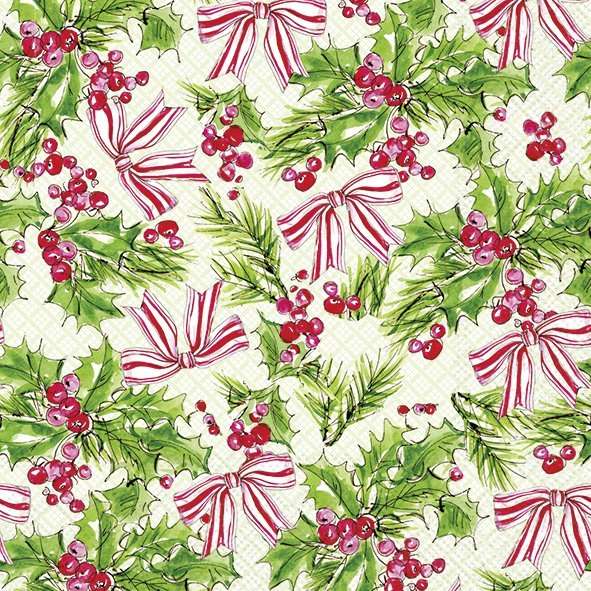 Serviett lunch Pink Holly green
