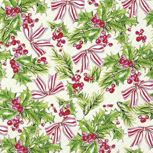 Serviett lunch Pink Holly green