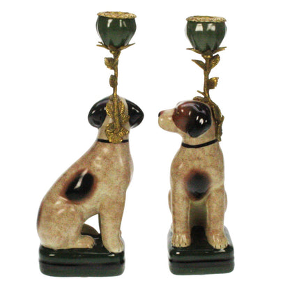 Lysestake hund porselen 30 cm