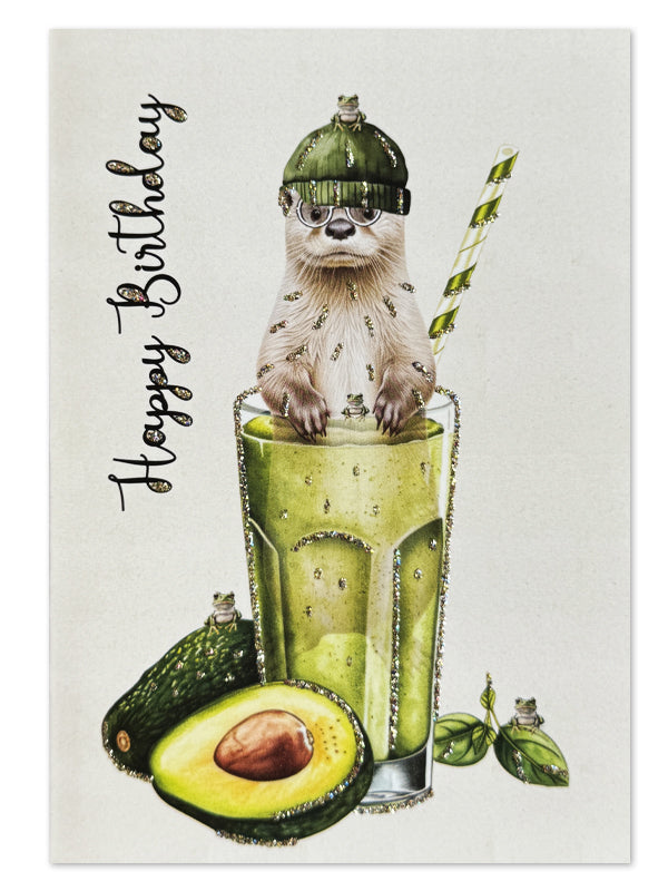 Glitter card Happy Birthday Avocado juice