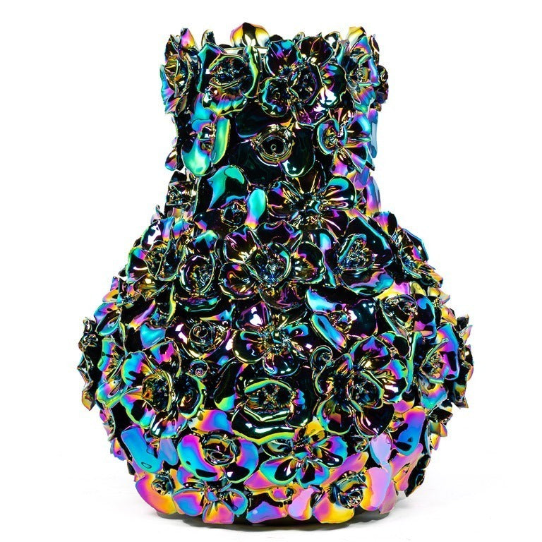 Vase Deco with flowers rainbow XL