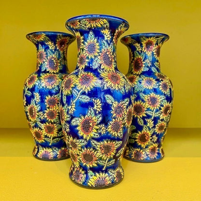 Vintage sunflower vase blue small 20 cm