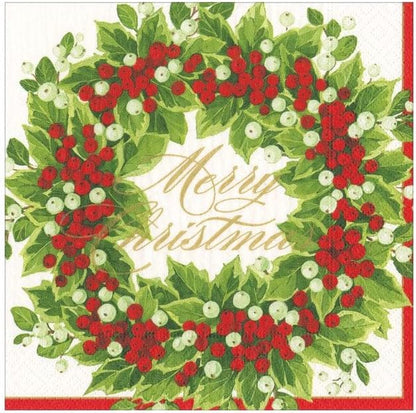Napkin Coffee Holly and Berry Wreath