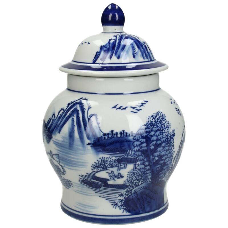 Decorative jar blue and white 19 cm