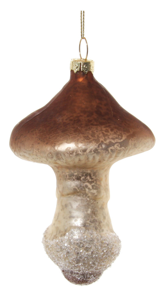 Glass mushroom ornament brown 12 cm