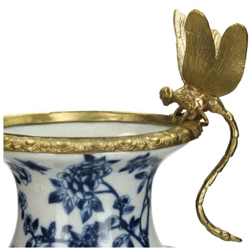 Blue and white dragonfly vase 45 cm