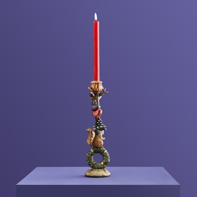 Squirrel candlestick on wreath 32 cm