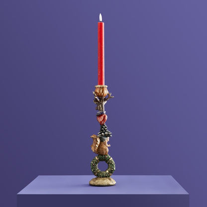 Squirrel candlestick on wreath 32 cm