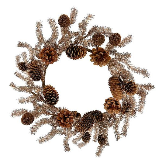 Tinsel wreath with cones 40 cm