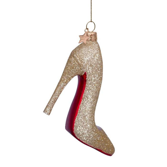 Christmas tree decoration Glitter heel in gold 10 cm