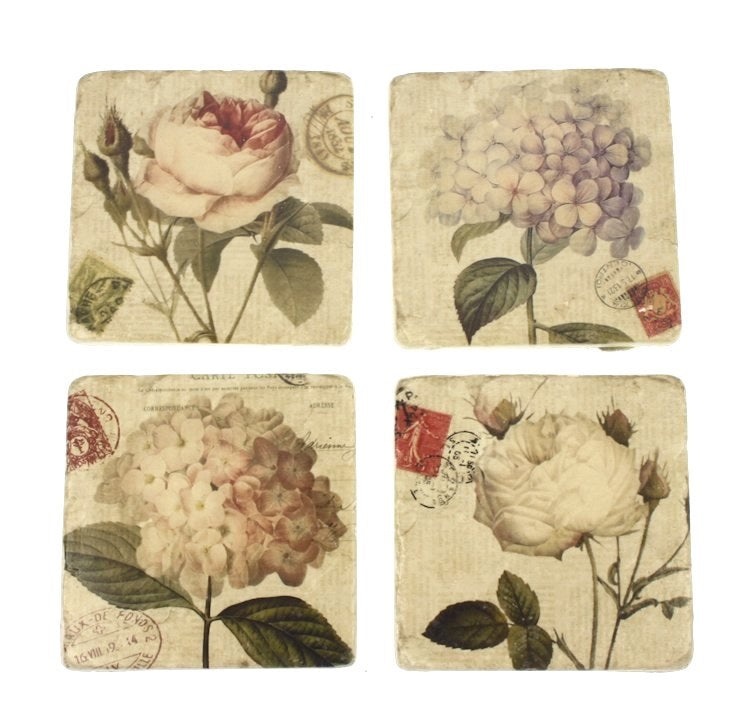 Coaster Roses and Hydrangea S/4
