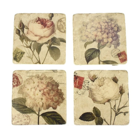 Coaster Roses and Hydrangea S/4