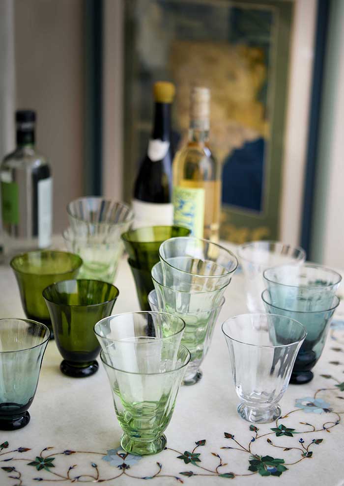 Water Glass Trellis Sage S/2