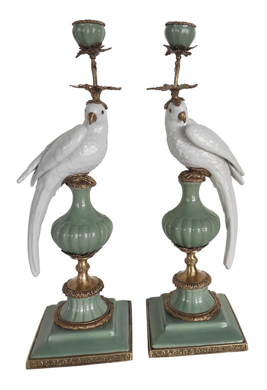 Candlestick parrot turquoise 48 cm
