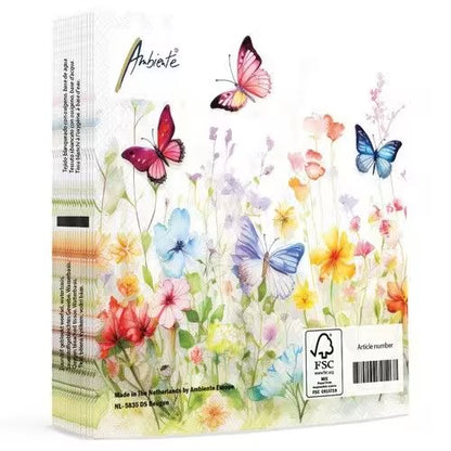 Serviett lunch Butterflies in field white