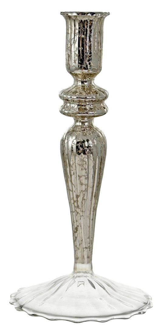 Glass candleholder lined antique silver 20 cm