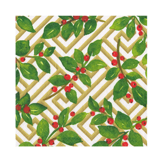 Serviett lunch Holly and Fretwork white