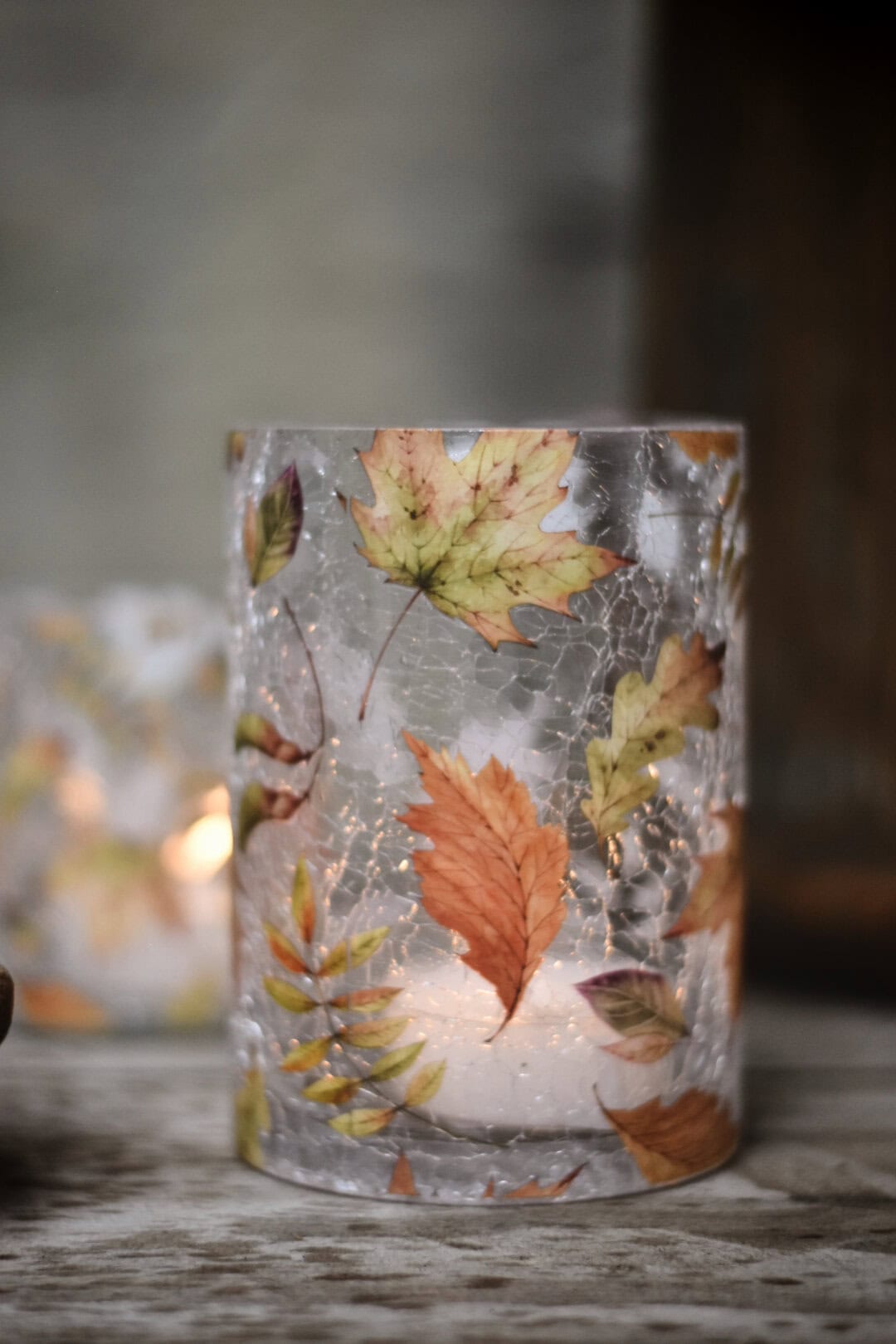 Lysglass høstblad 10x14,5 cm