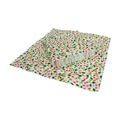 Napkin Lunch Berries And Leaves white