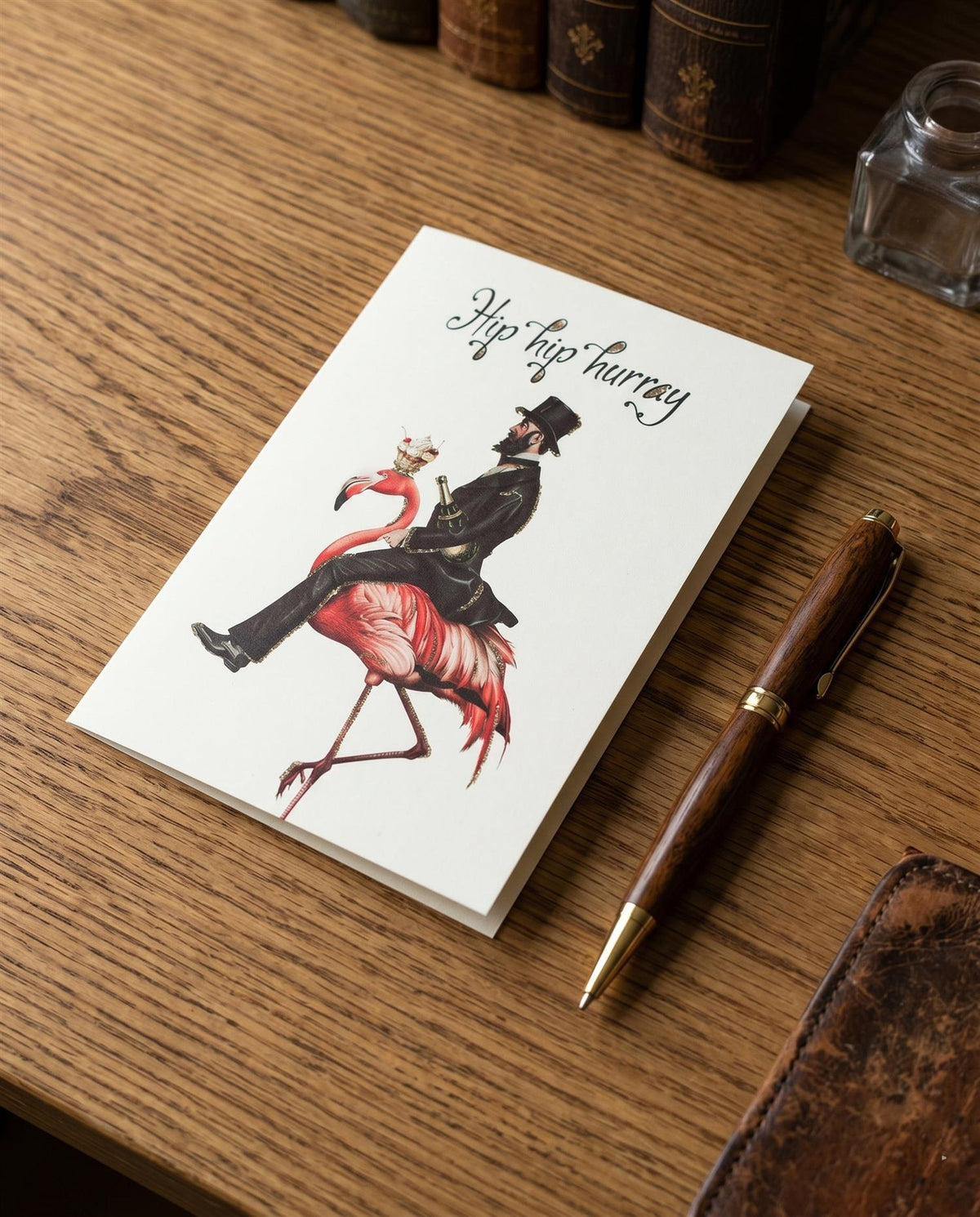 Glitter card Hip hip hurray Ostrich