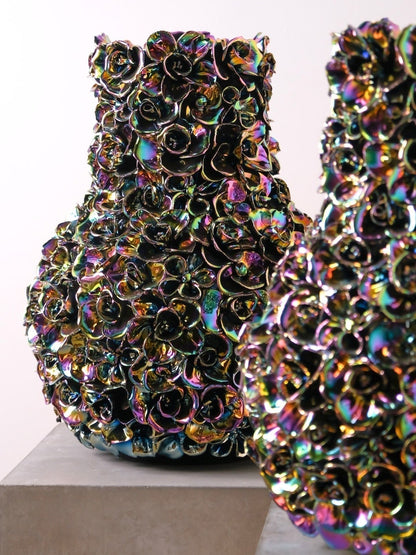 Vase Deco with flowers rainbow XL
