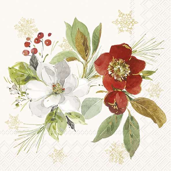Serviett Kaffe Poinsettia Bouquet cream