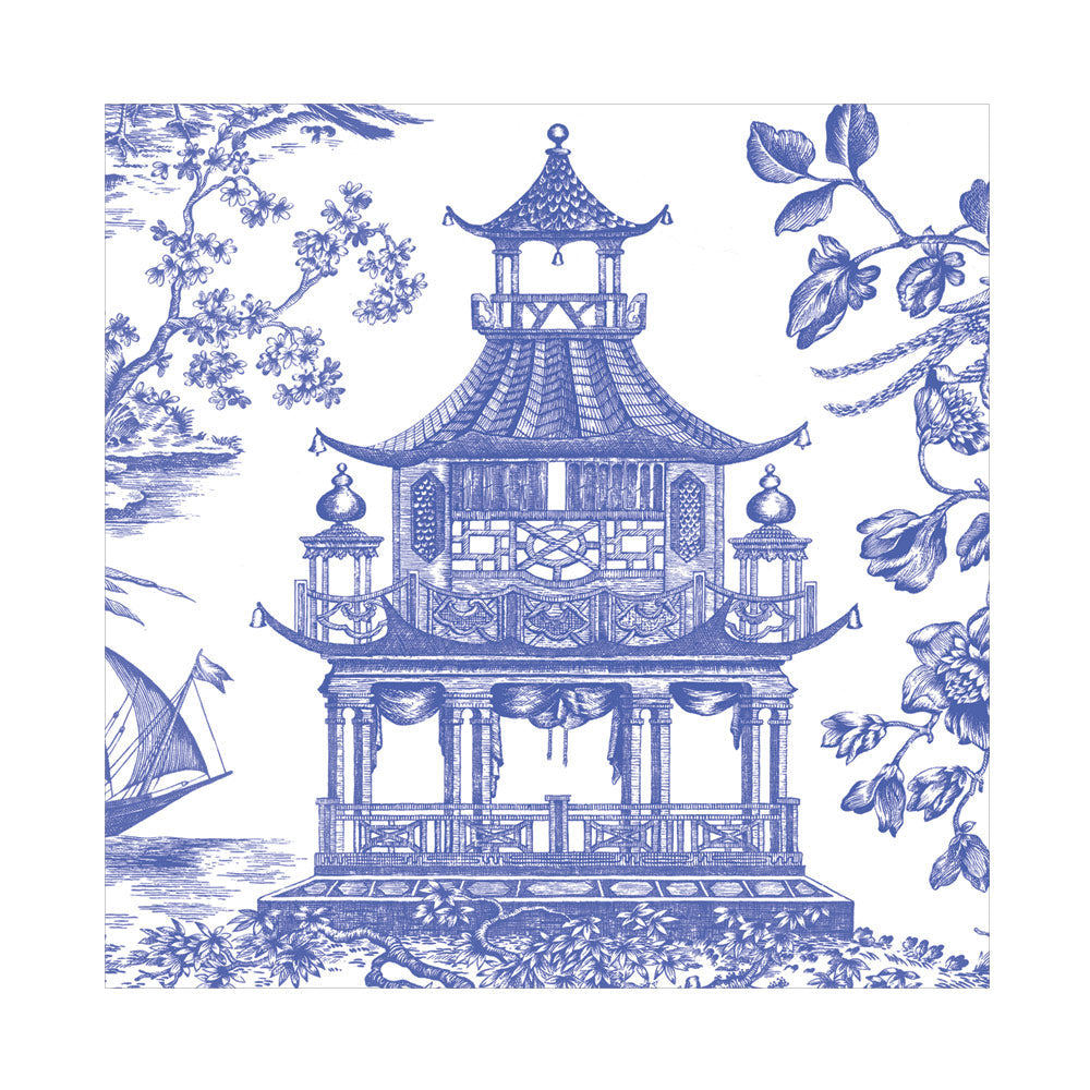 Serviett lunch Chinoiserie Toile Pagoda Blue