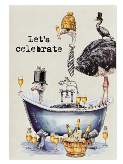 Glitterkort Let’s celebrate Bathtub