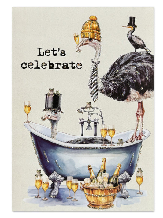 Glitter card Let’s celebrate Bathtub