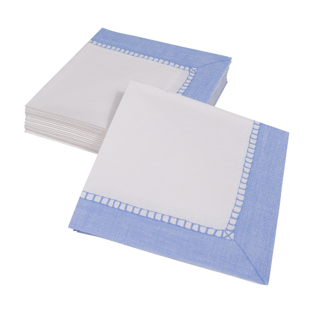 Serviett kaffe linen border light blue