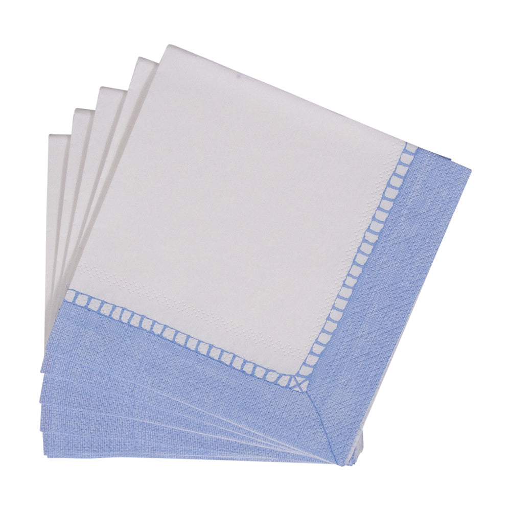 Serviett kaffe linen border light blue