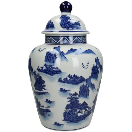Decorative jar blue and white 35 cm