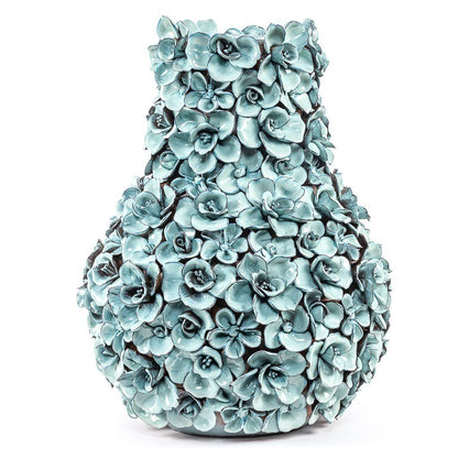 Vase Deco with flowers light blue XL