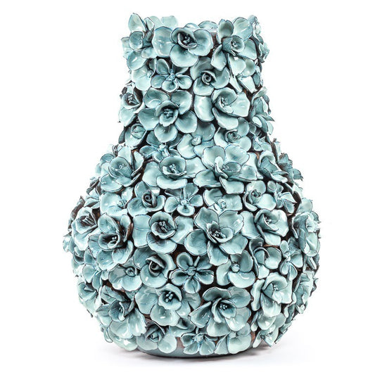 Vase Deco with flowers light blue XL