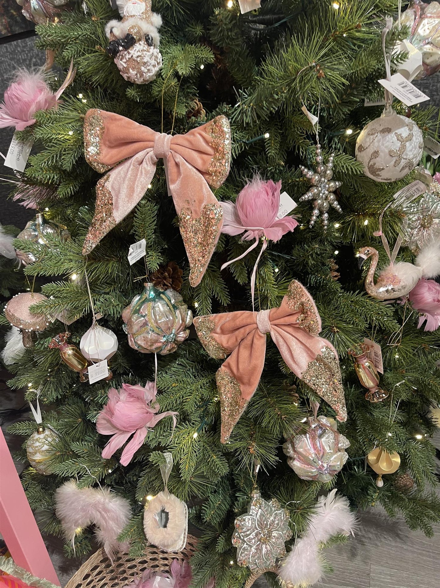 Juletrepynt Sløyfe rosa glitter 22 cm