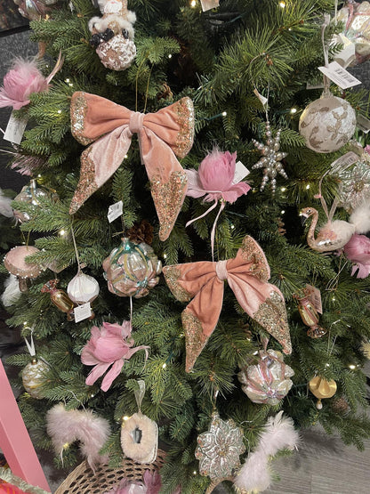 Juletrepynt Sløyfe rosa glitter 22 cm