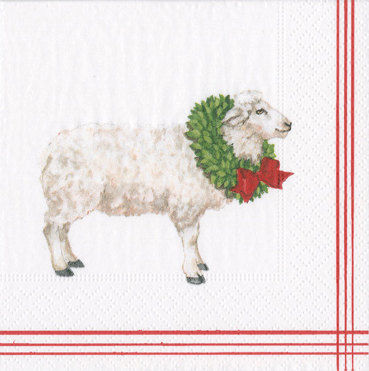 Serviett kaffe Sheep With Wreath White