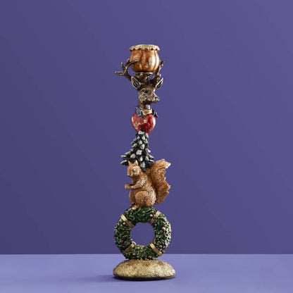 Squirrel candlestick on wreath 32 cm