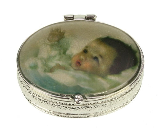 Sølv boks blå baby 5 cm