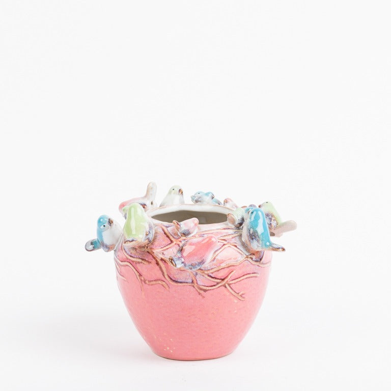 Bird vase rose 14x17 cm