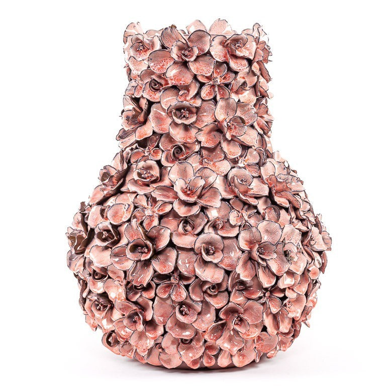 Vase Deco with flowers pink XL
