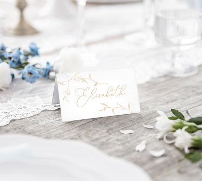 Bordkort branches hvit med gull 10 stk