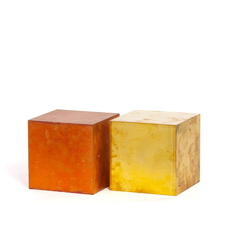 Cube brass/copper colored 15 cm