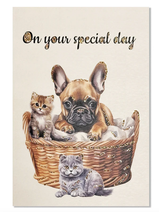 Glitterkort On your special day - Cats and dogs