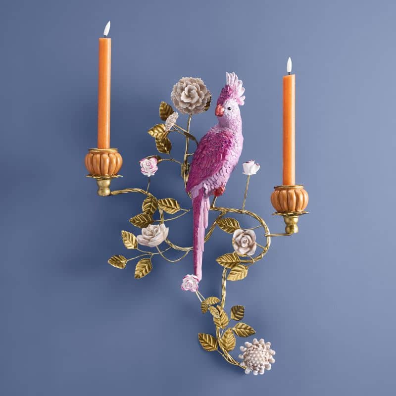 Vegghengt papegøye lysestake rosa 55 cm