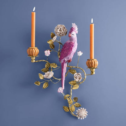 Vegghengt papegøye lysestake rosa 55 cm