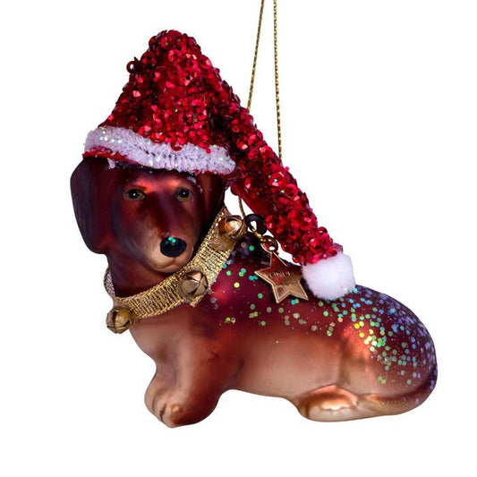 Juletrepynt Little dachshund w/hat 8 cm